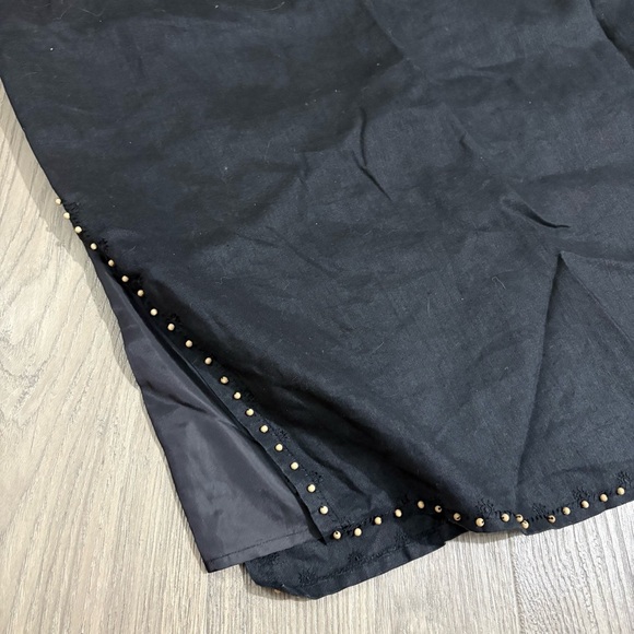 Nikki Valenti 100% Irish Linen Midi Dress Sz 20 Black Embroidered Sleeveless - Picture 11 of 14